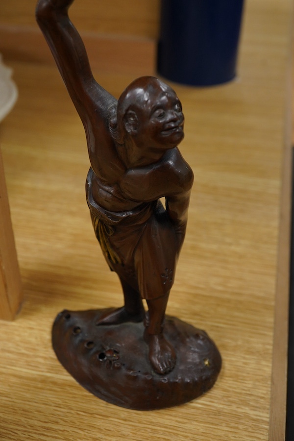 A pair of Japanese patinated metal figures of Ashinaga and Tenaga, Meiji period, 30cm